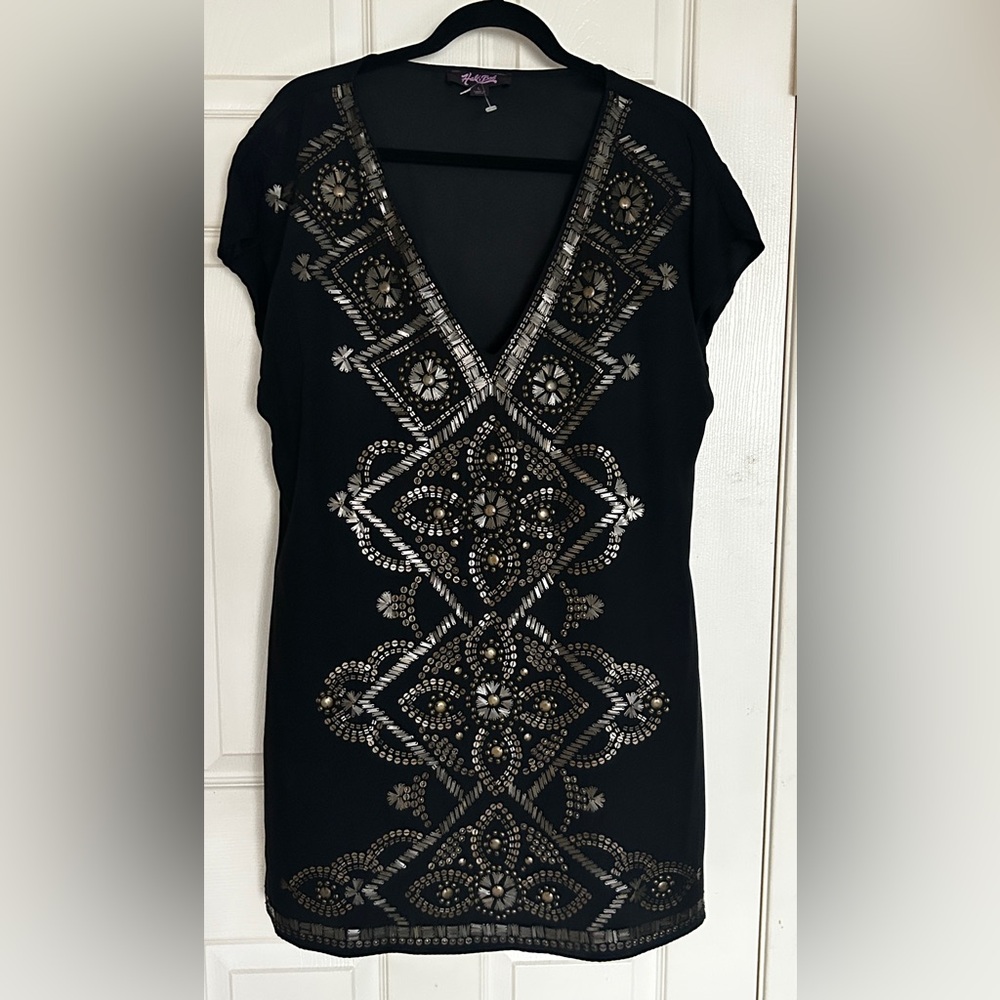 Black Dress with bronze beaded Embellishments.  94%, 6% spandex great condition